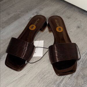 ALDO Women's Glossy Brown Slide Sandals